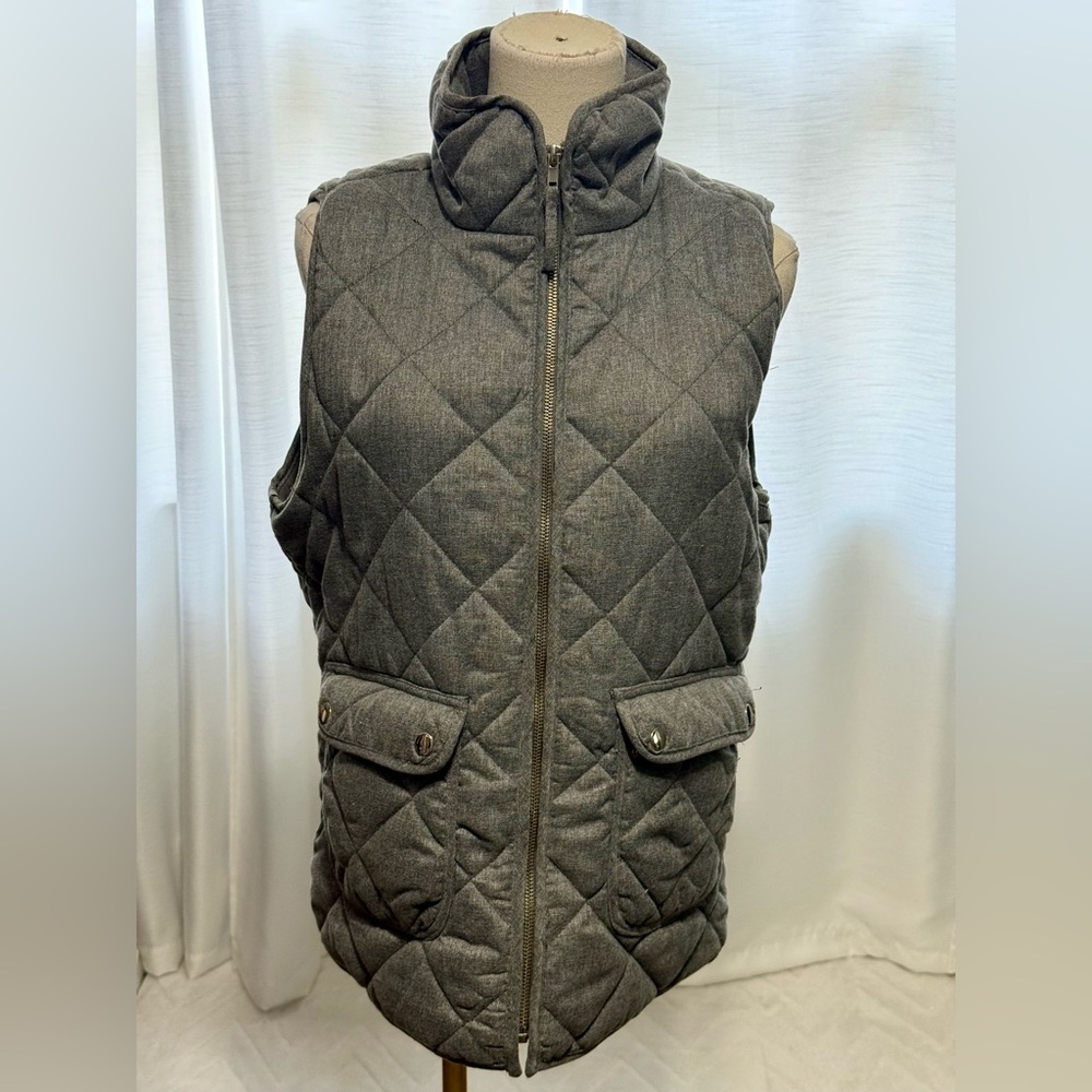 Kinnucan's Gray Diamond Quilted Puffer Vest Front Snap Pockets Size Large